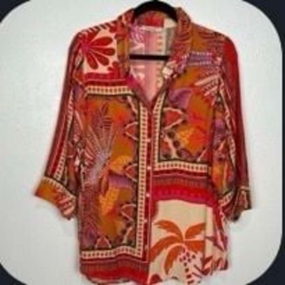 Christian Siriano Tropical Print 3/4 Sleeve